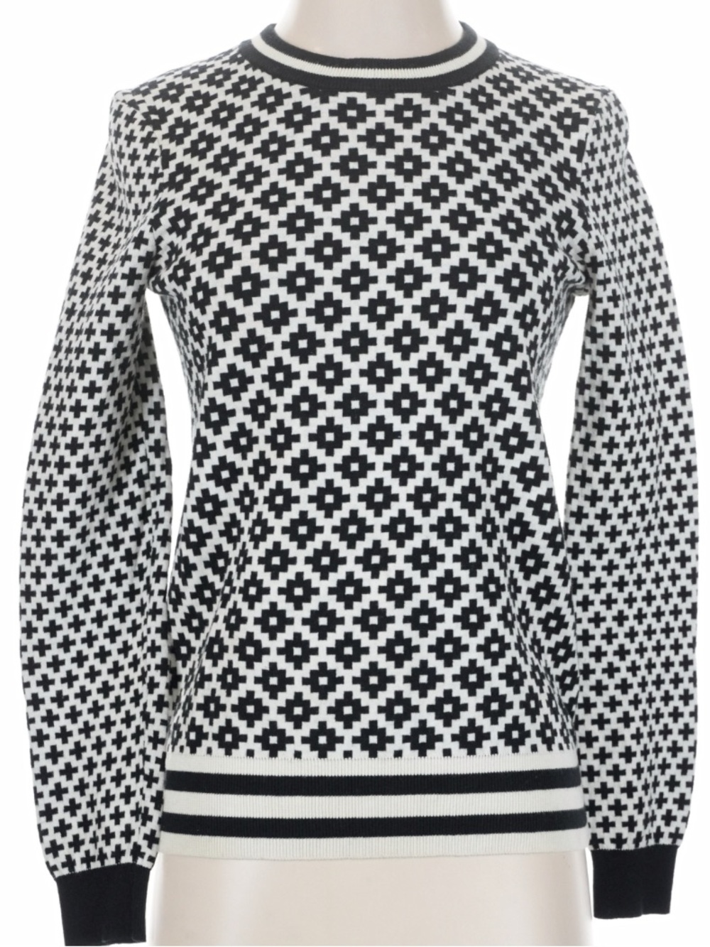 Magaschoni Geometric Novelty Preppy Crewneck Pullover Wool blend Sweater